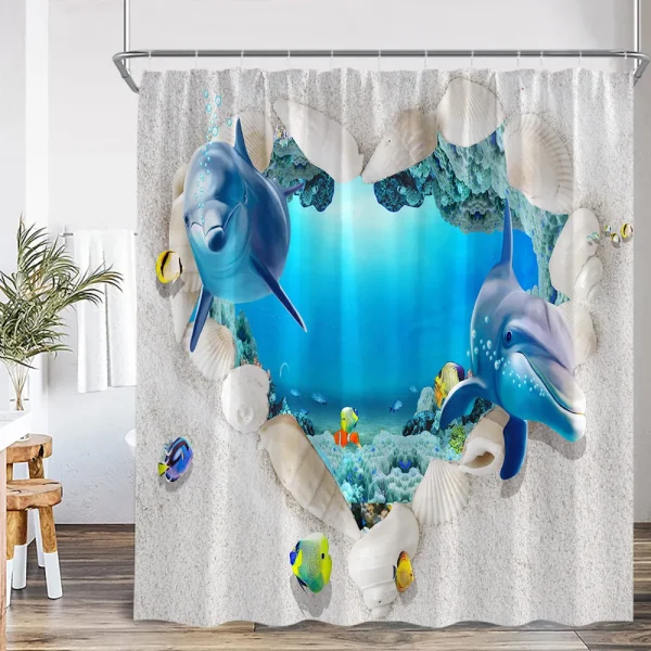 rideau de douche animaux marins 3D